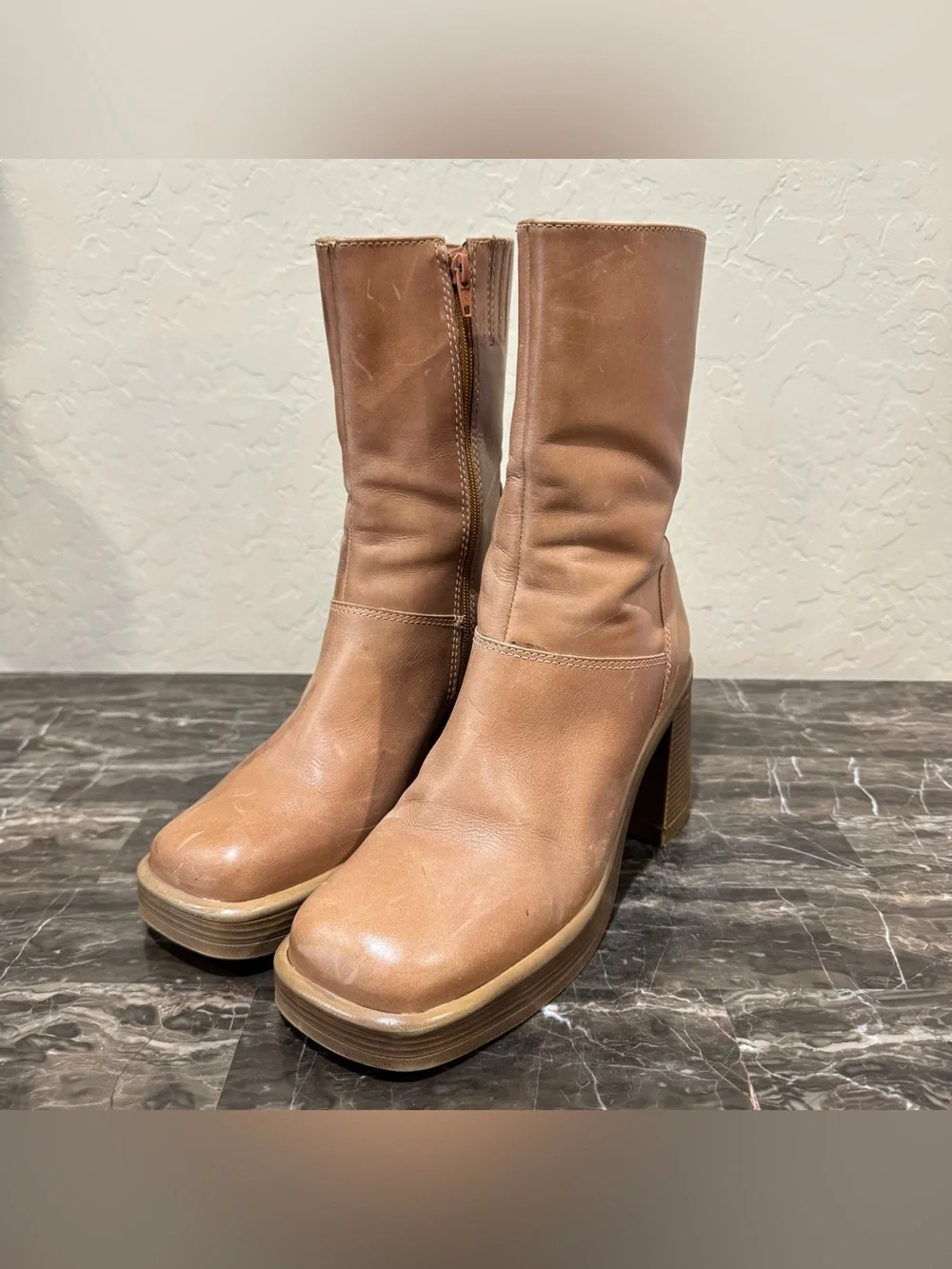 Steve Madden Fantsie Tan Leather Platform Go-Go Boots